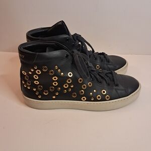 Burberry Sneakers Women's 38 8 Black Gold Eyelets High Top Leather Designer